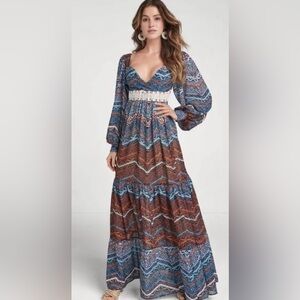 VENUS Ethnic Pattern Long Sleeve Dress